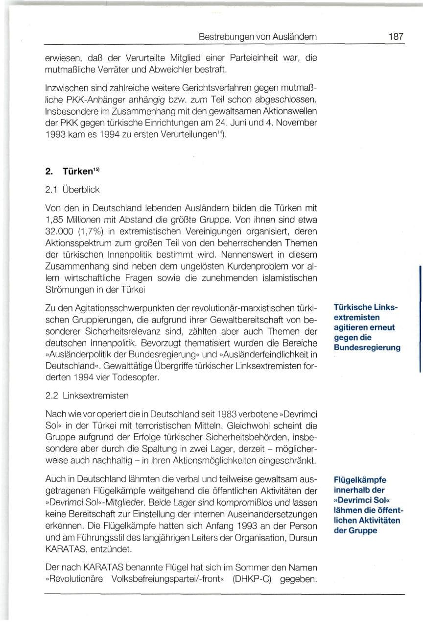 Seite 187 des Verfassungsschutzbericht 1994 Bund