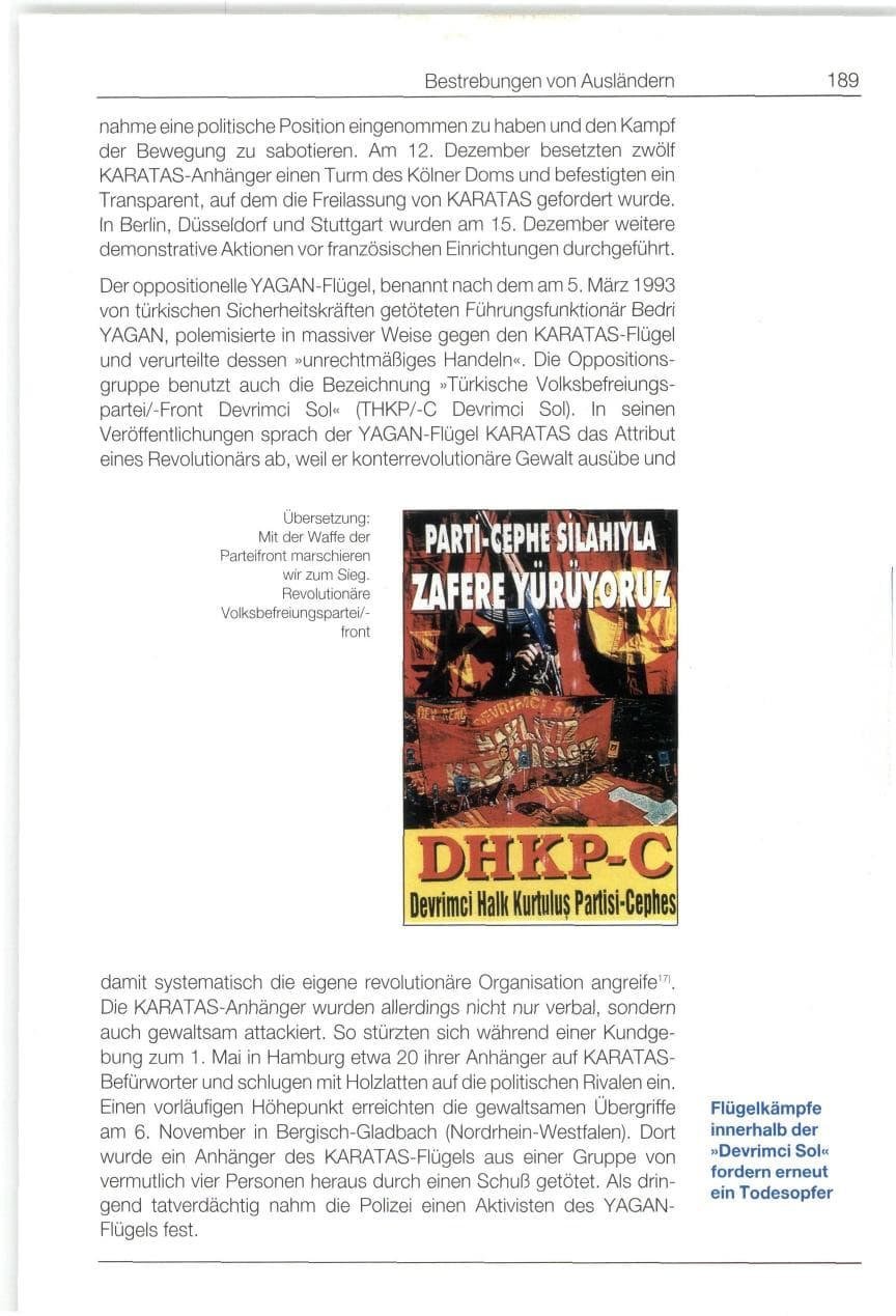 Seite 189 des Verfassungsschutzbericht 1994 Bund
