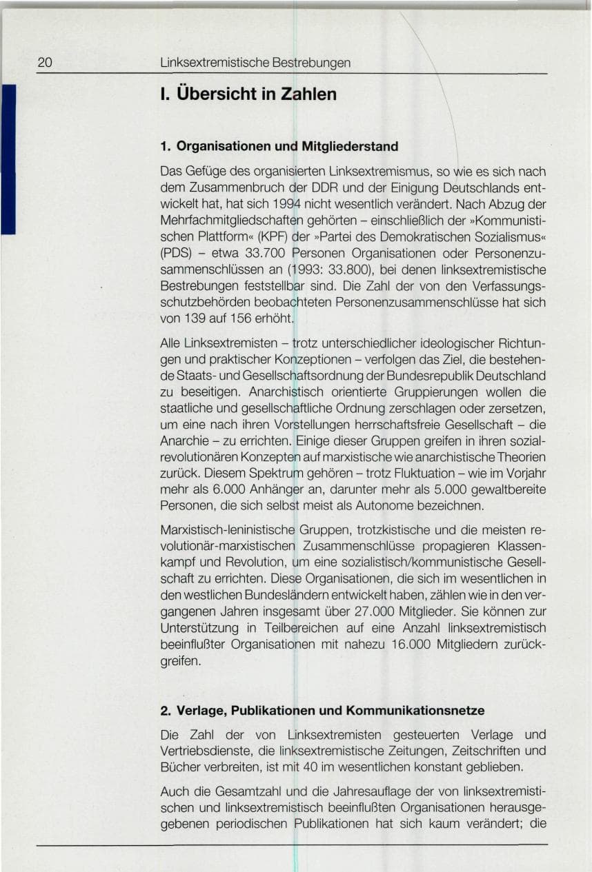 Seite 20 des Verfassungsschutzbericht 1994 Bund