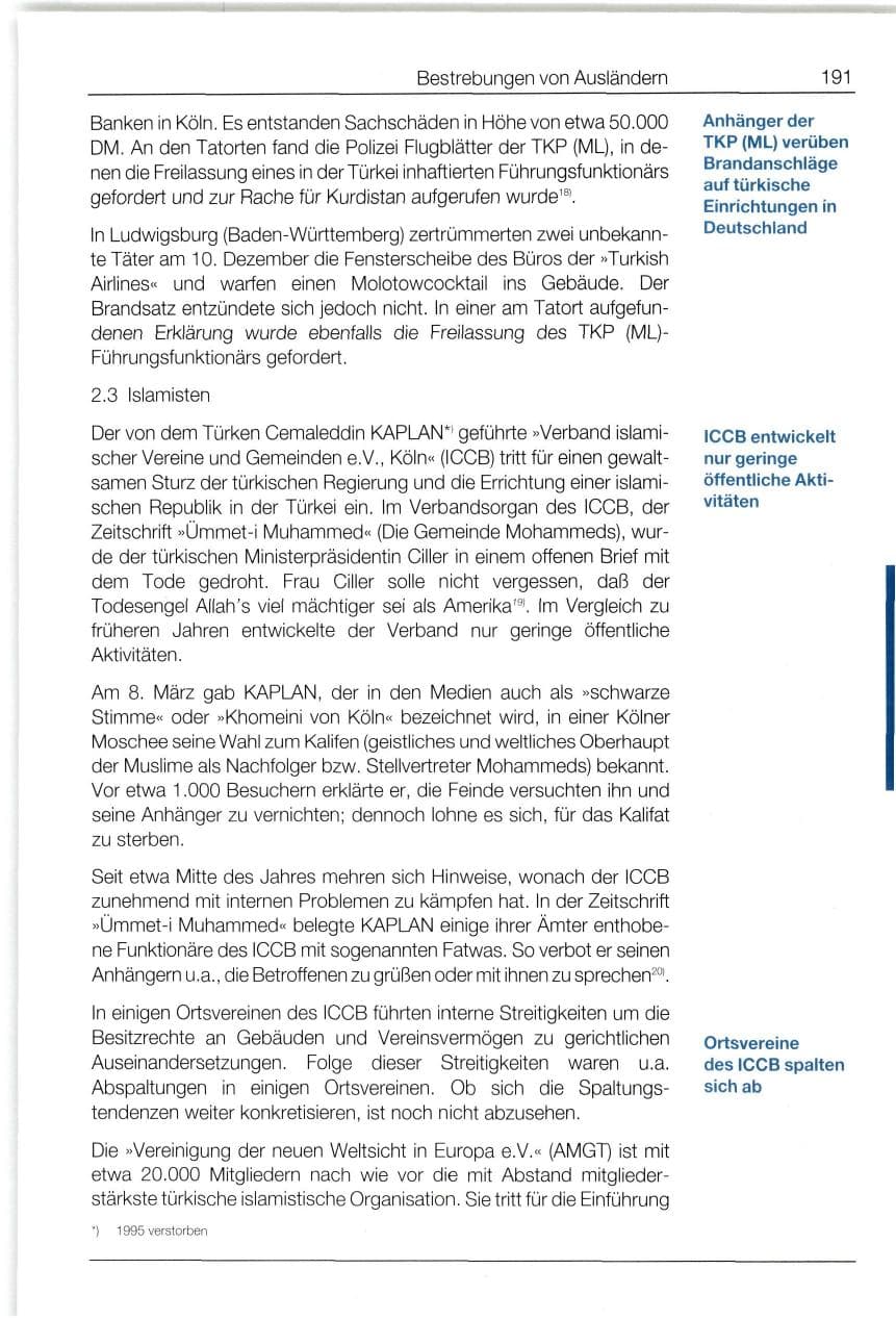 Seite 191 des Verfassungsschutzbericht 1994 Bund