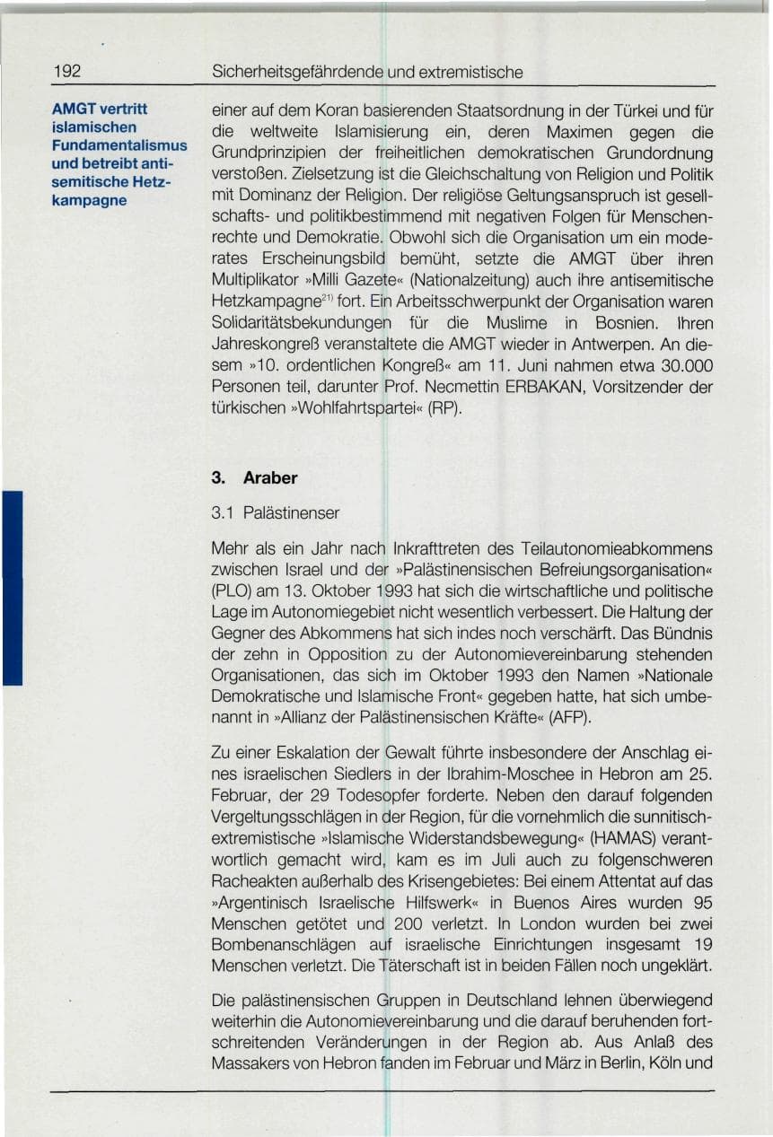 Seite 192 des Verfassungsschutzbericht 1994 Bund
