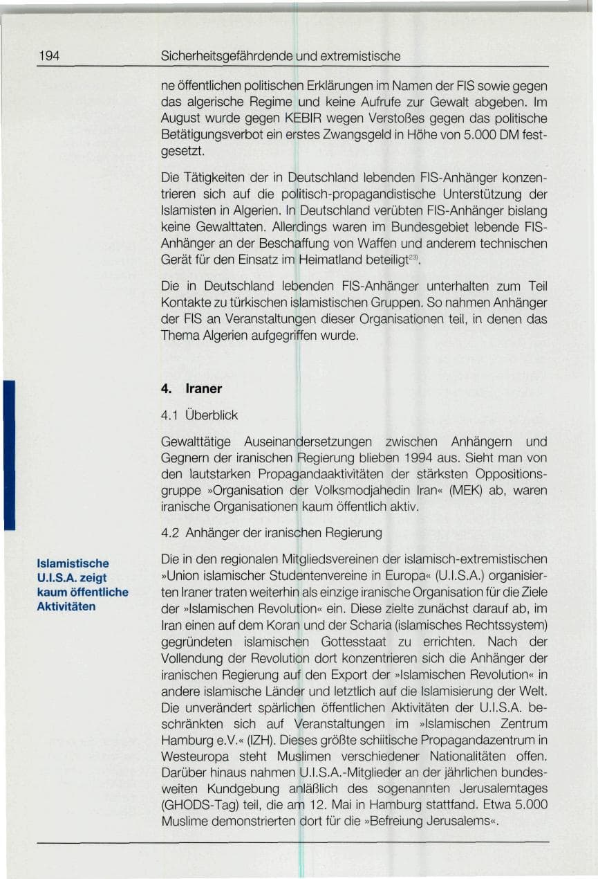 Seite 194 des Verfassungsschutzbericht 1994 Bund