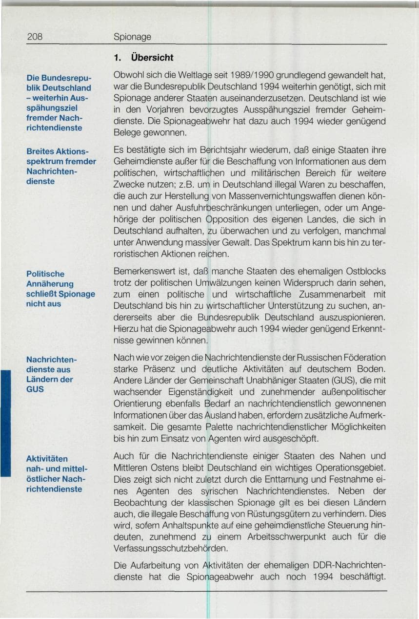 Seite 208 des Verfassungsschutzbericht 1994 Bund