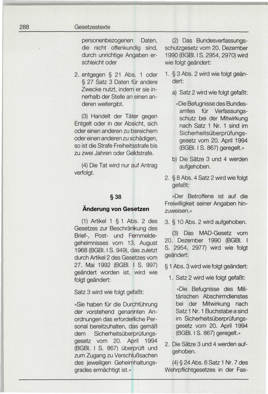 Seite 288 des Verfassungsschutzbericht 1994 Bund