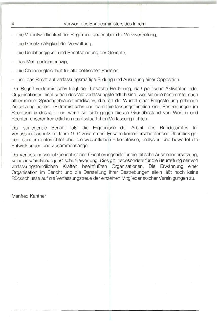 Seite 4 des Verfassungsschutzbericht 1994 Bund
