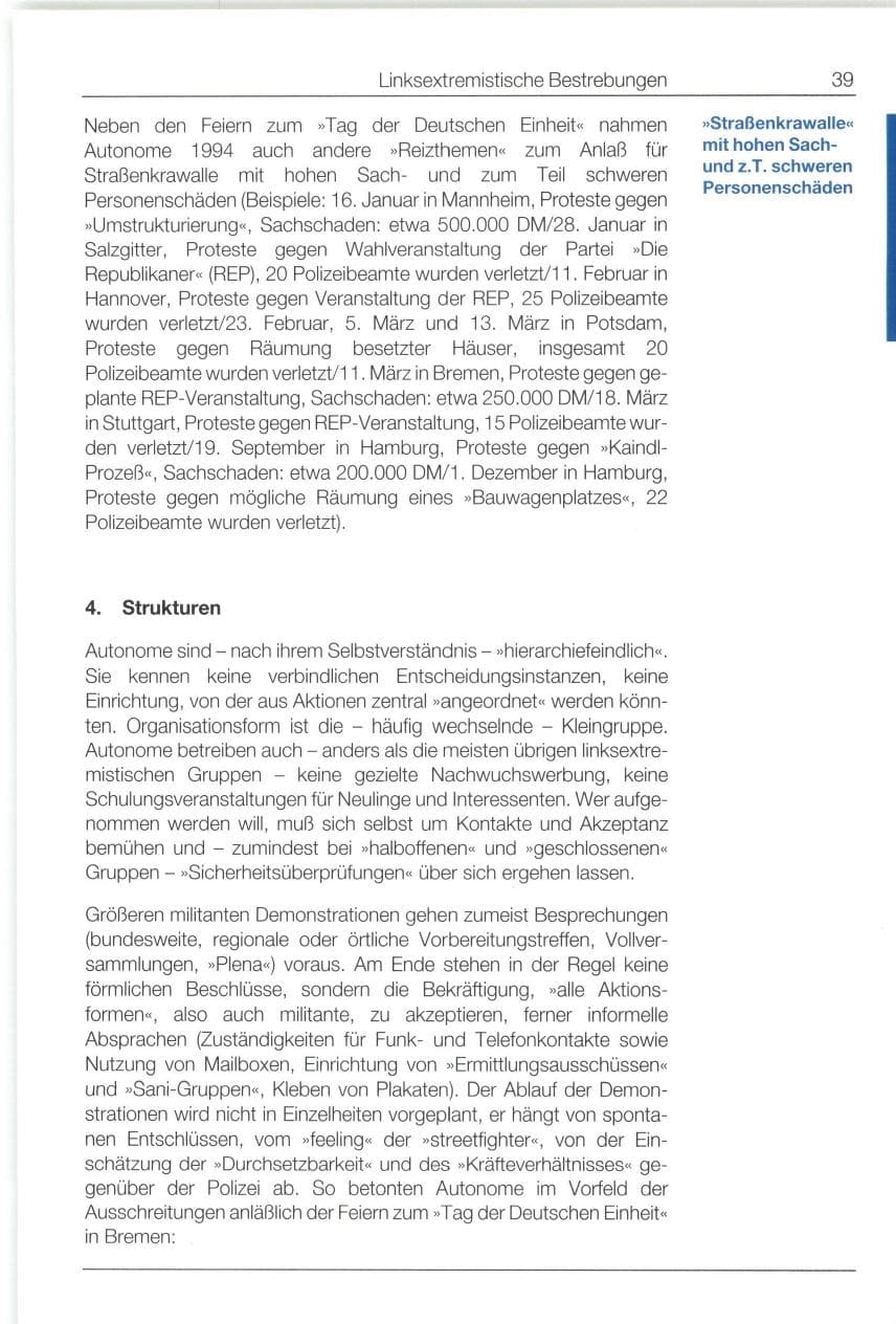 Seite 39 des Verfassungsschutzbericht 1994 Bund