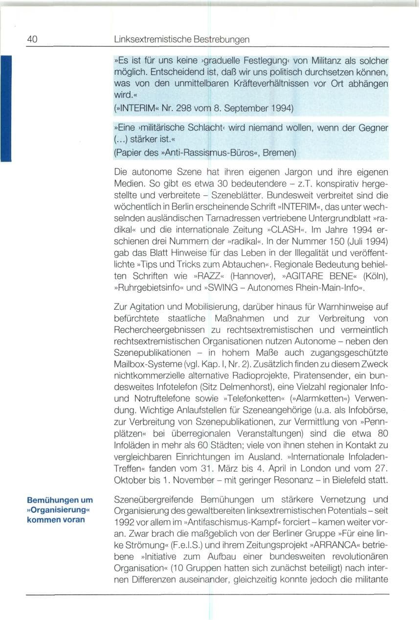 Seite 40 des Verfassungsschutzbericht 1994 Bund