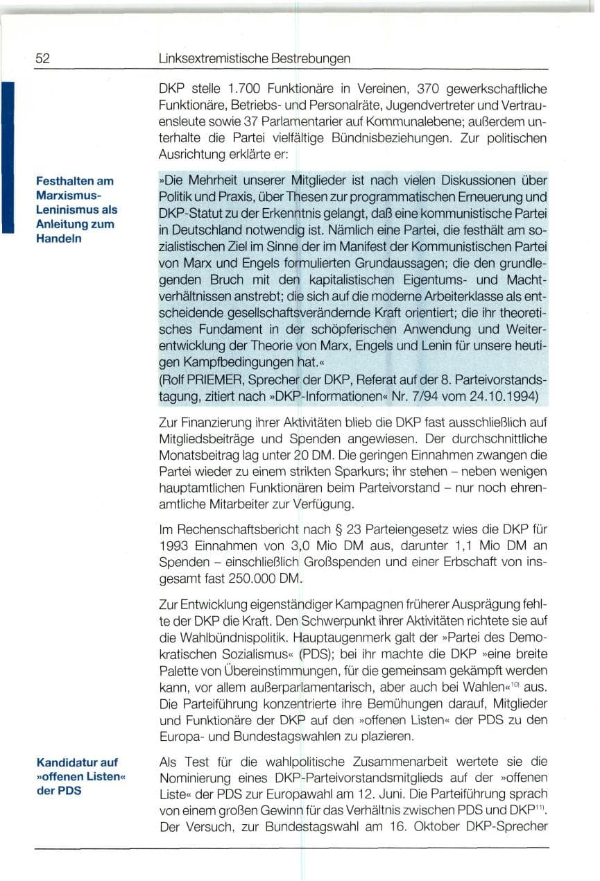 Seite 52 des Verfassungsschutzbericht 1994 Bund