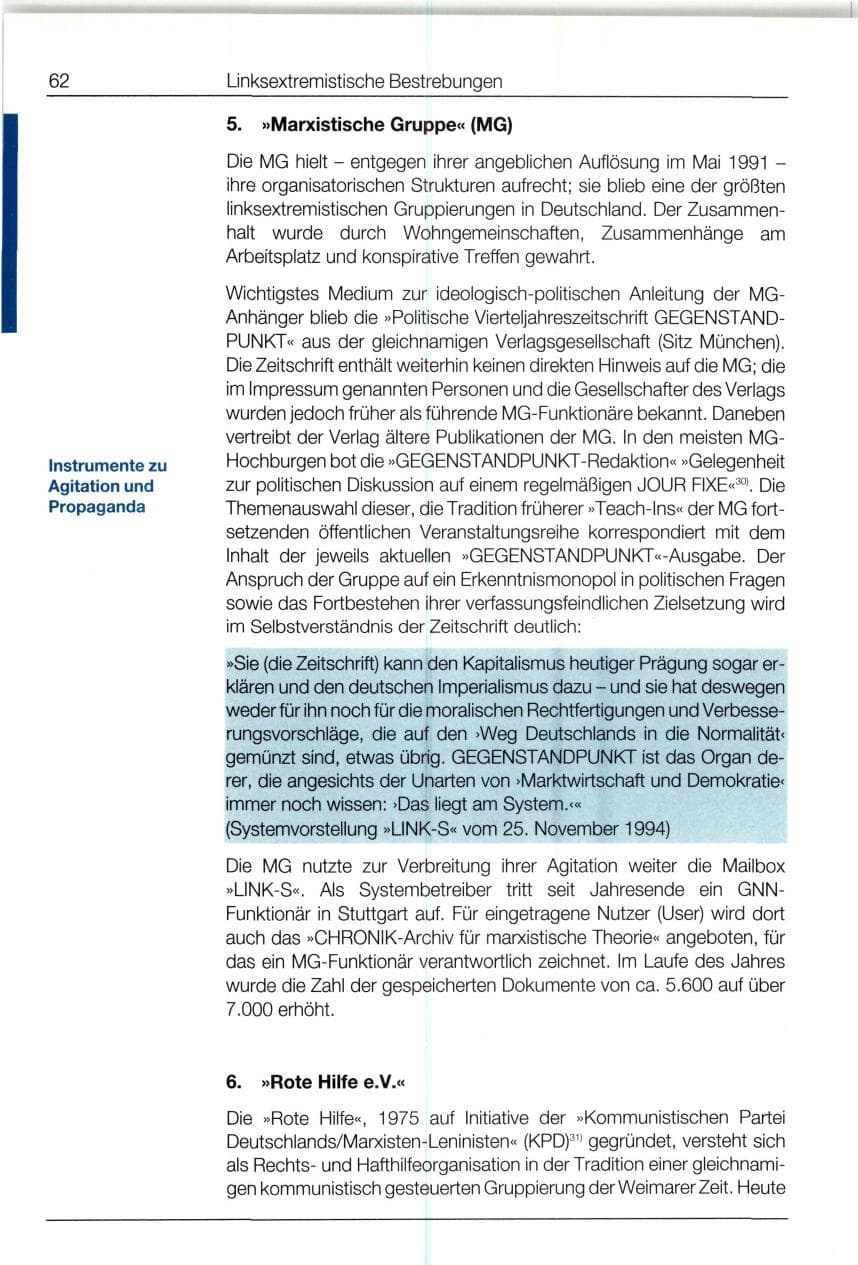 Seite 62 des Verfassungsschutzbericht 1994 Bund