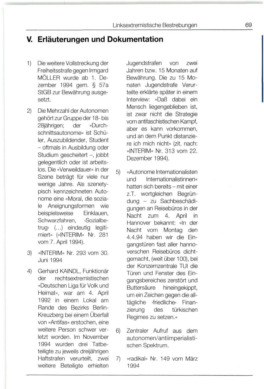 Seite 69 des Verfassungsschutzbericht 1994 Bund