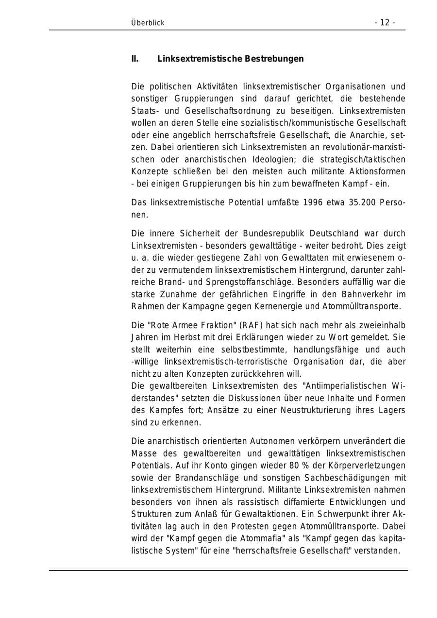 Seite 12 des Verfassungsschutzbericht 1996 Bund