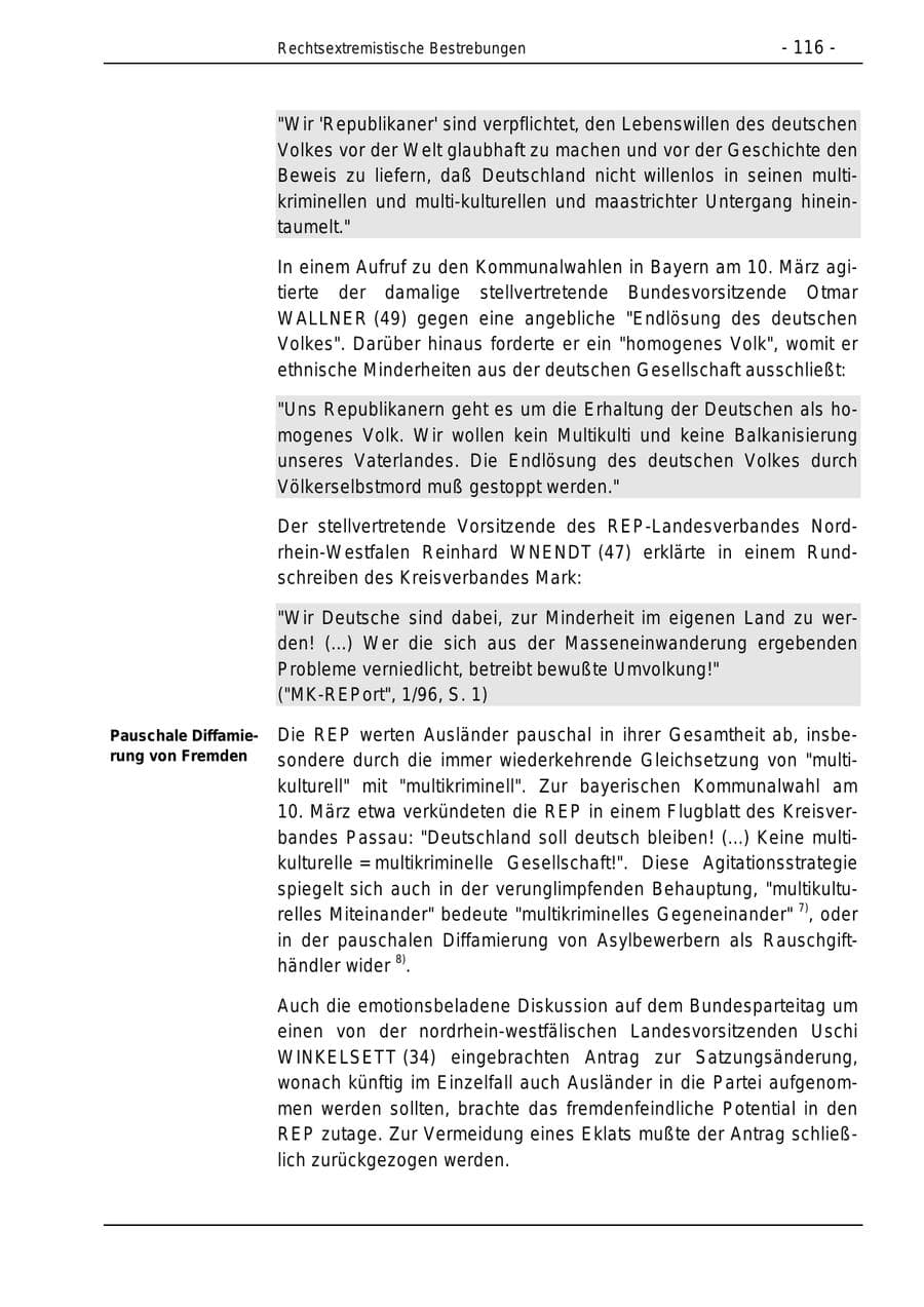 Seite 116 des Verfassungsschutzbericht 1996 Bund
