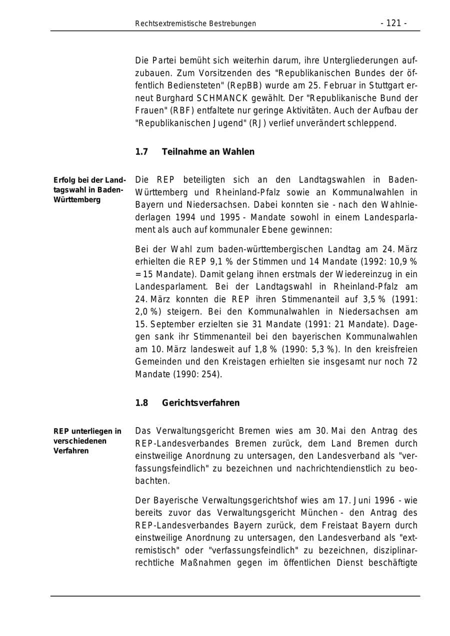 Seite 121 des Verfassungsschutzbericht 1996 Bund