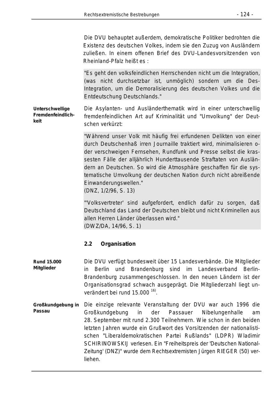 Seite 124 des Verfassungsschutzbericht 1996 Bund