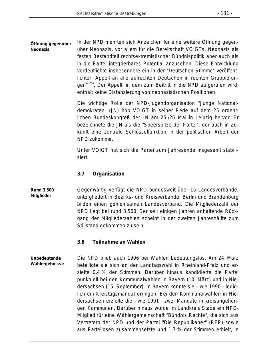 Seite 131 des Verfassungsschutzbericht 1996 Bund