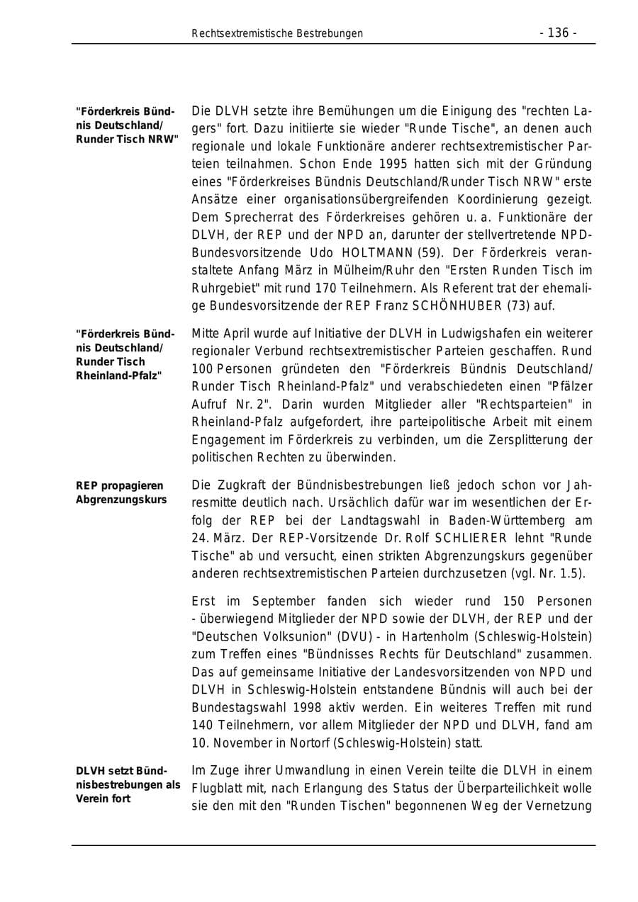 Seite 136 des Verfassungsschutzbericht 1996 Bund