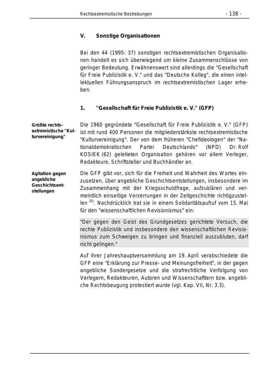 Seite 138 des Verfassungsschutzbericht 1996 Bund
