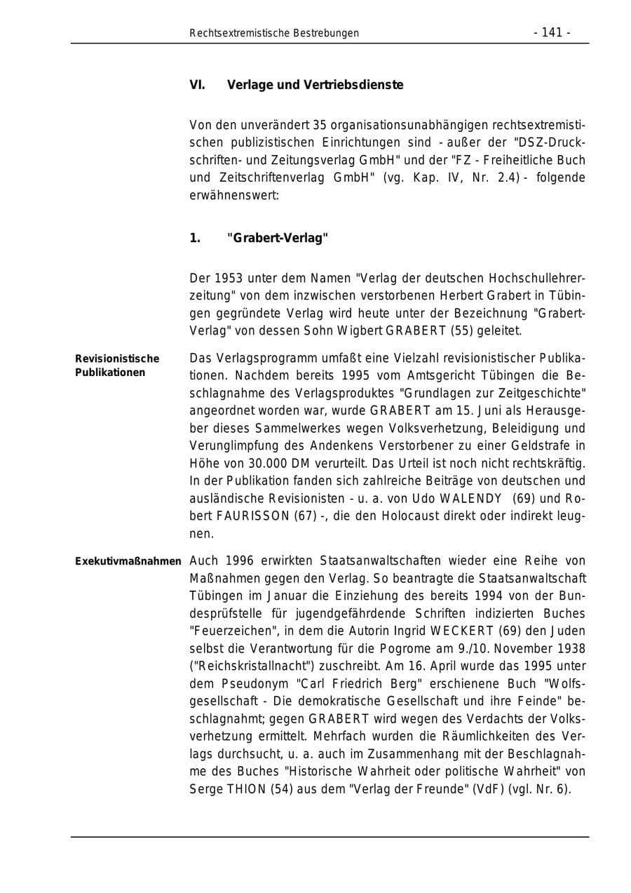 Seite 141 des Verfassungsschutzbericht 1996 Bund
