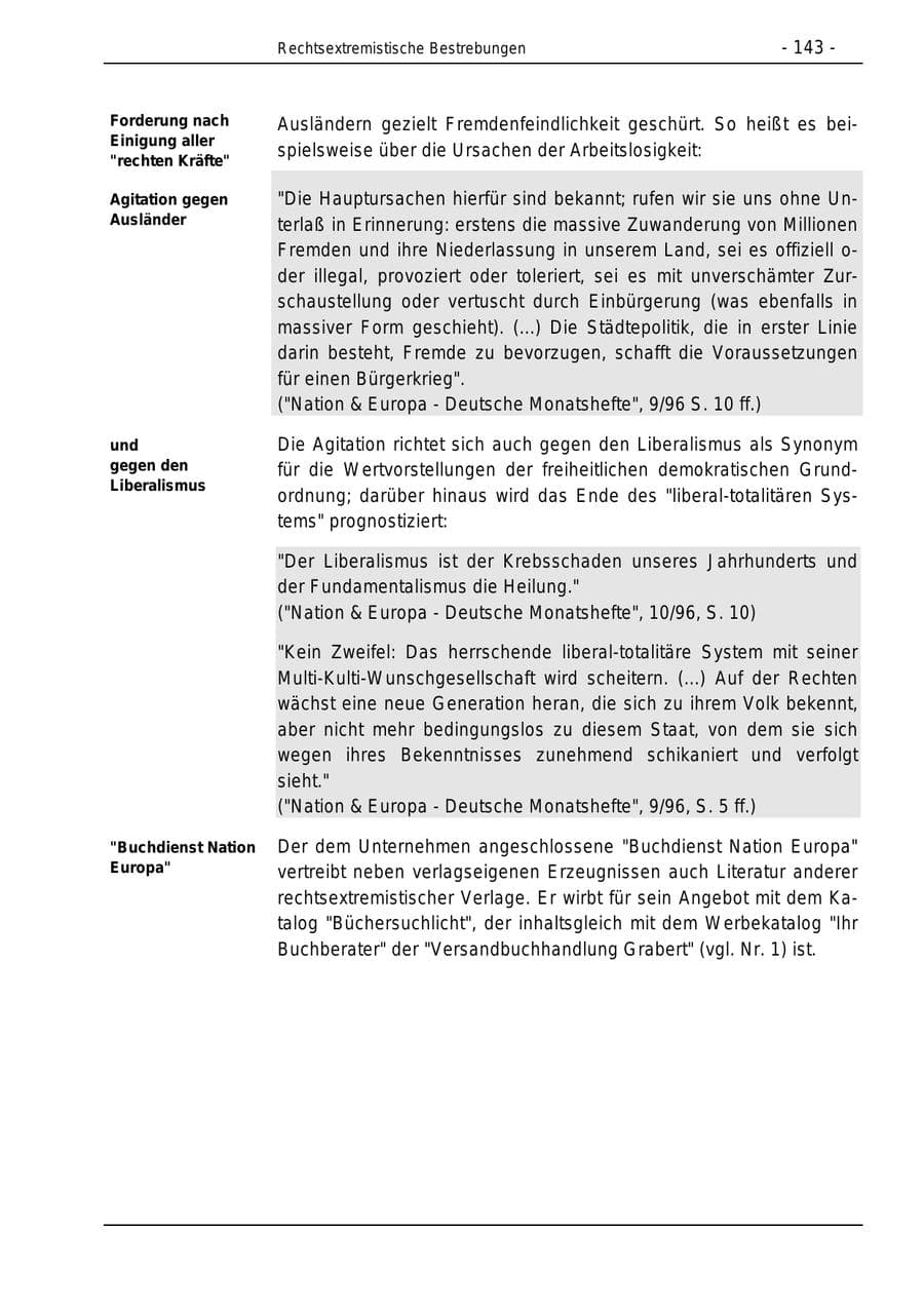 Seite 143 des Verfassungsschutzbericht 1996 Bund