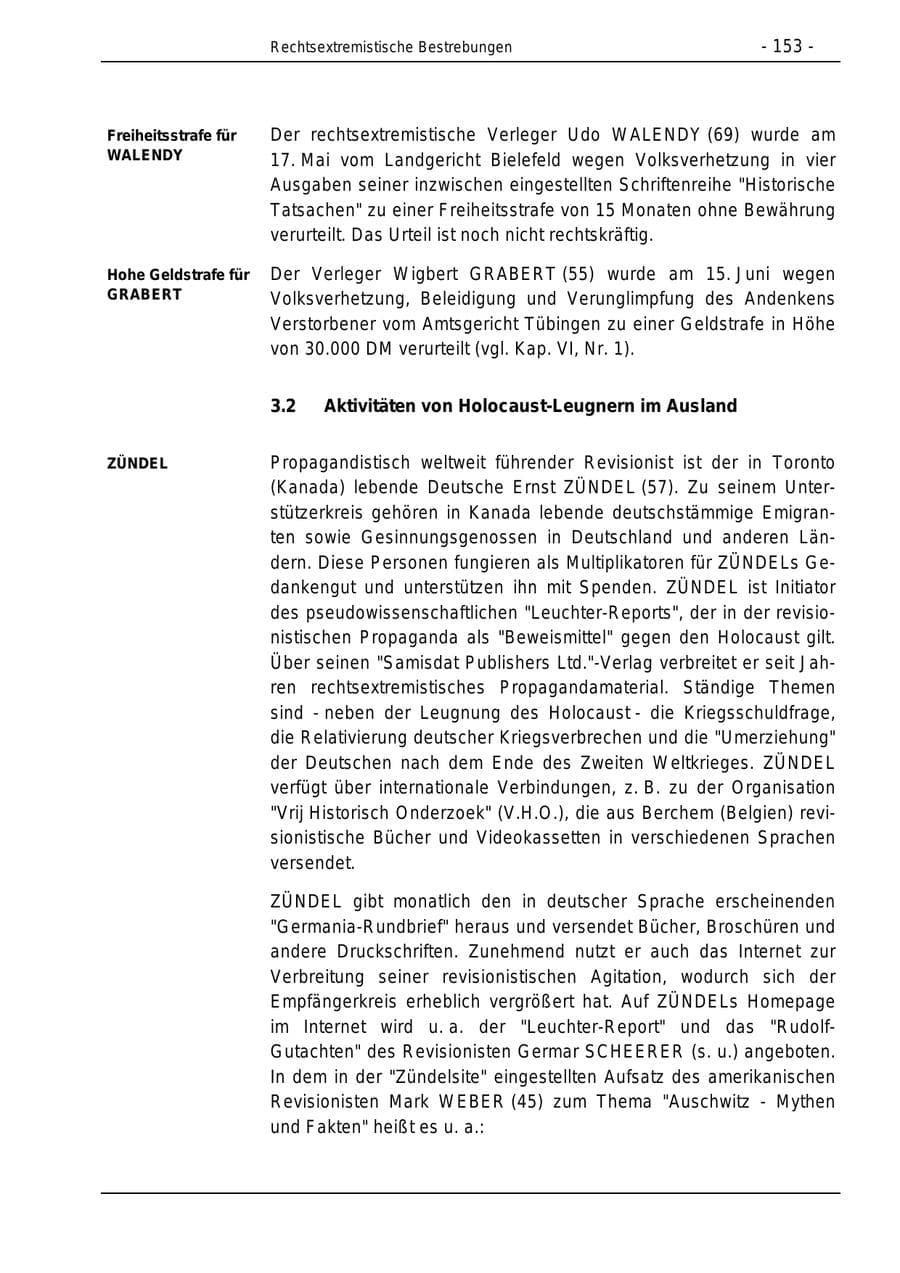 Seite 153 des Verfassungsschutzbericht 1996 Bund