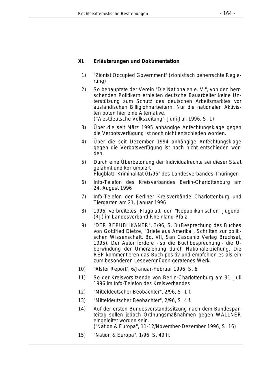 Seite 164 des Verfassungsschutzbericht 1996 Bund
