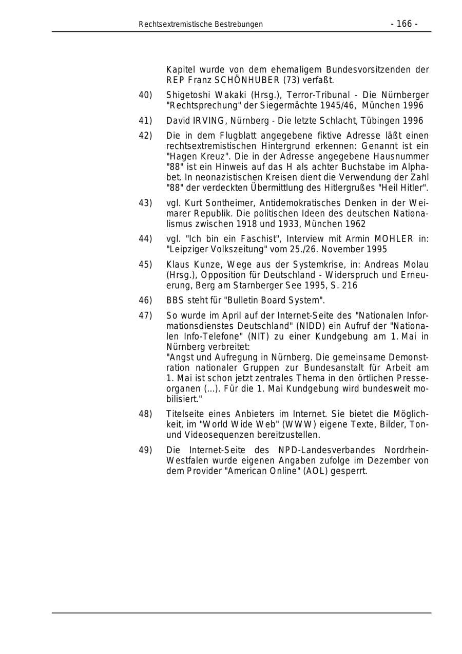 Seite 166 des Verfassungsschutzbericht 1996 Bund