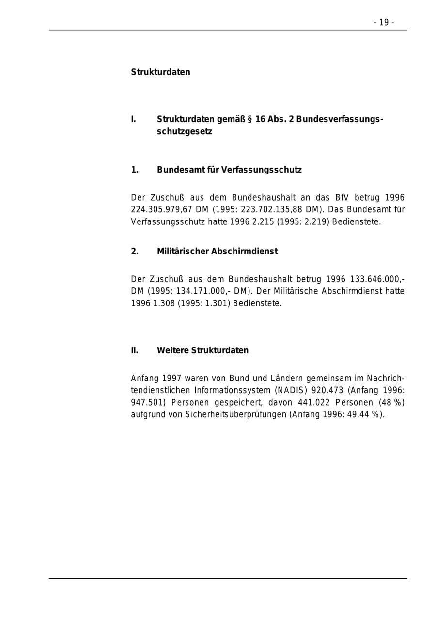 Seite 19 des Verfassungsschutzbericht 1996 Bund