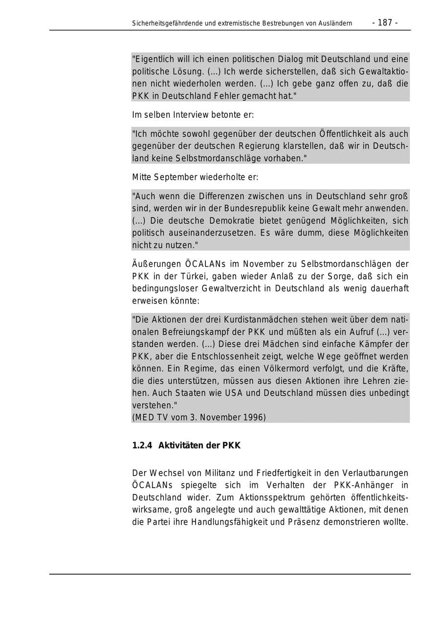 Seite 187 des Verfassungsschutzbericht 1996 Bund