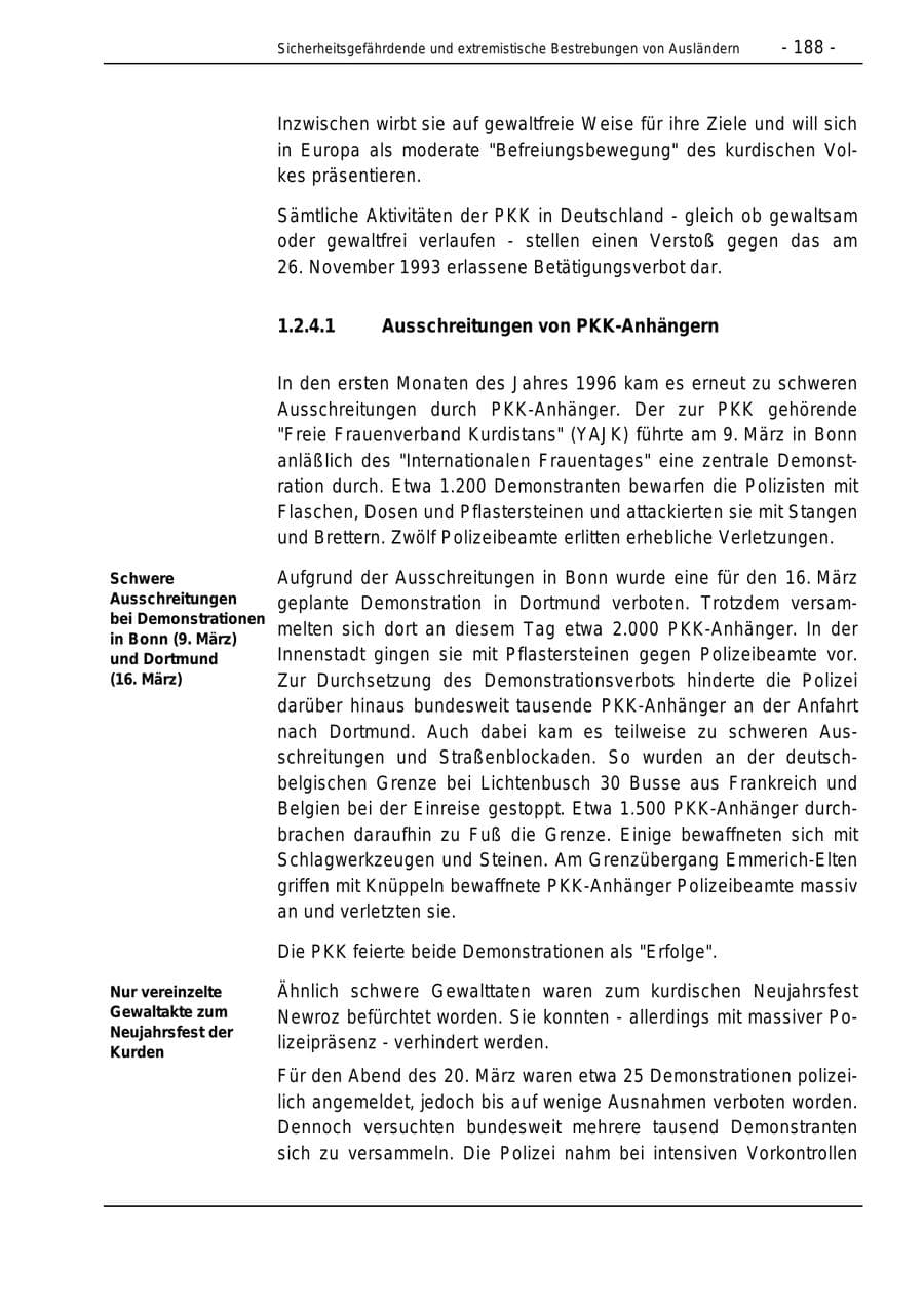 Seite 188 des Verfassungsschutzbericht 1996 Bund