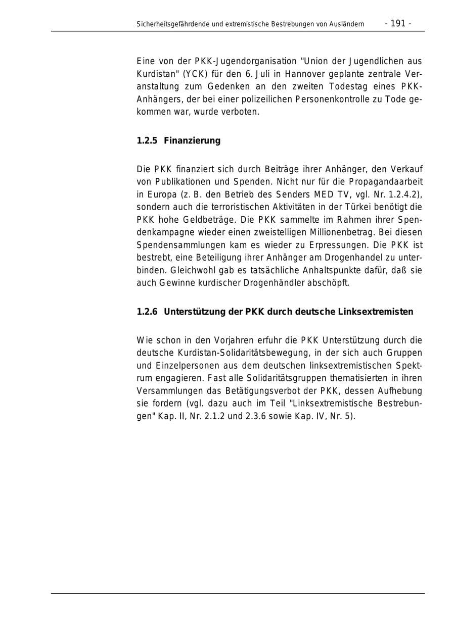 Seite 191 des Verfassungsschutzbericht 1996 Bund