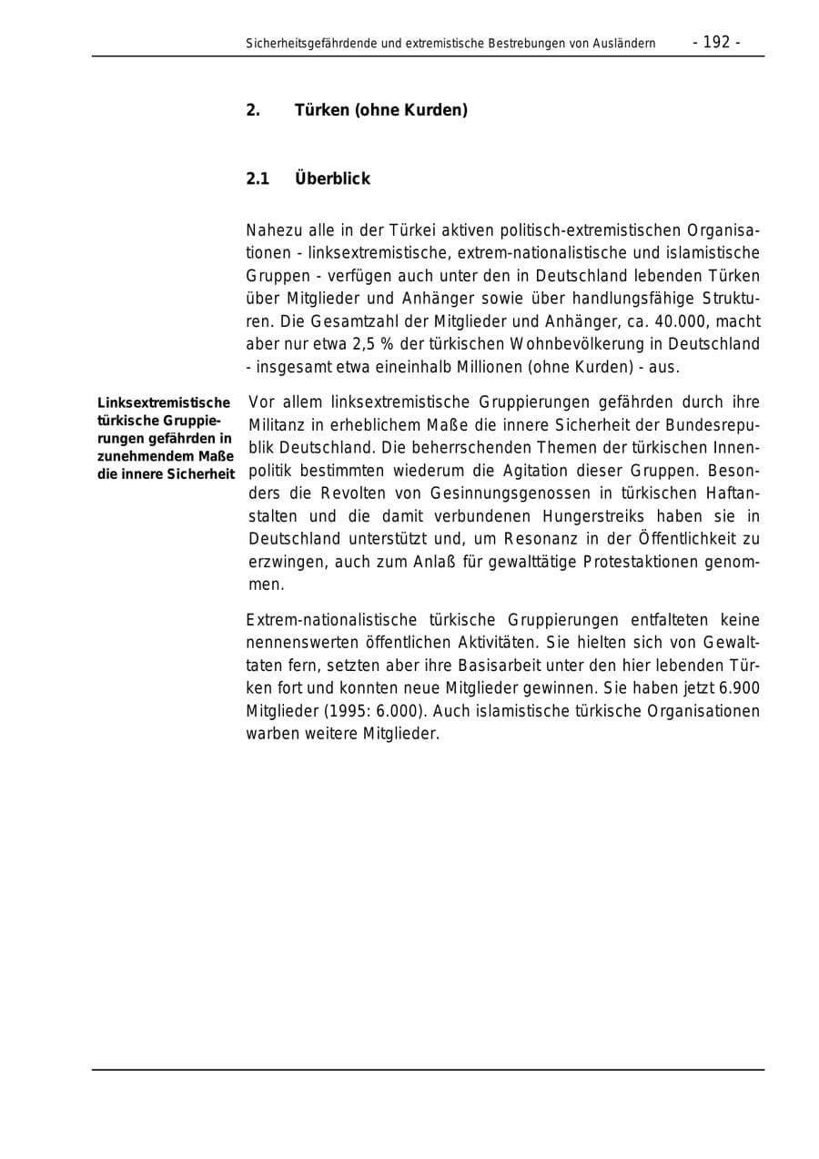 Seite 192 des Verfassungsschutzbericht 1996 Bund