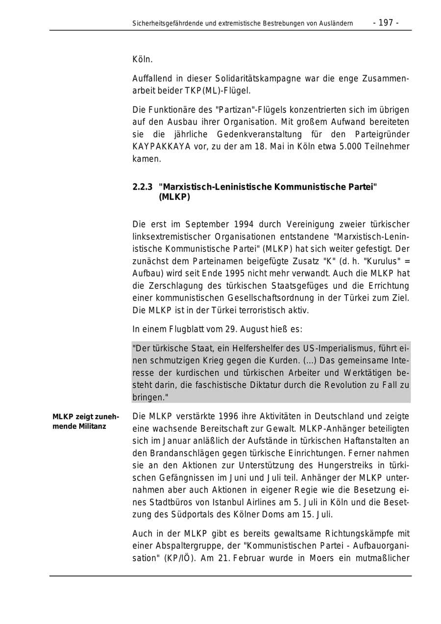 Seite 197 des Verfassungsschutzbericht 1996 Bund