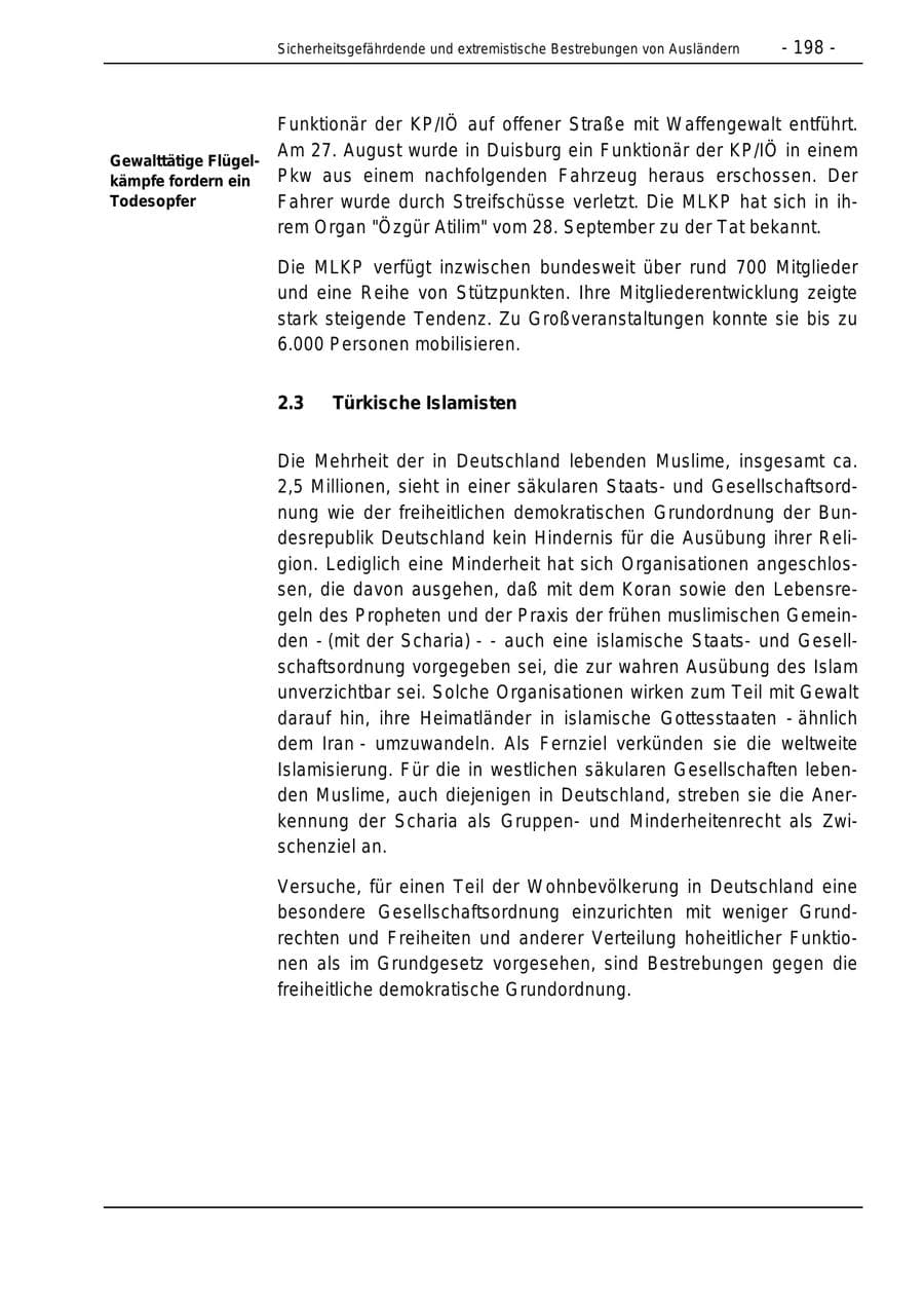 Seite 198 des Verfassungsschutzbericht 1996 Bund