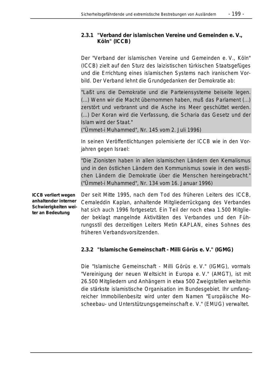 Seite 199 des Verfassungsschutzbericht 1996 Bund