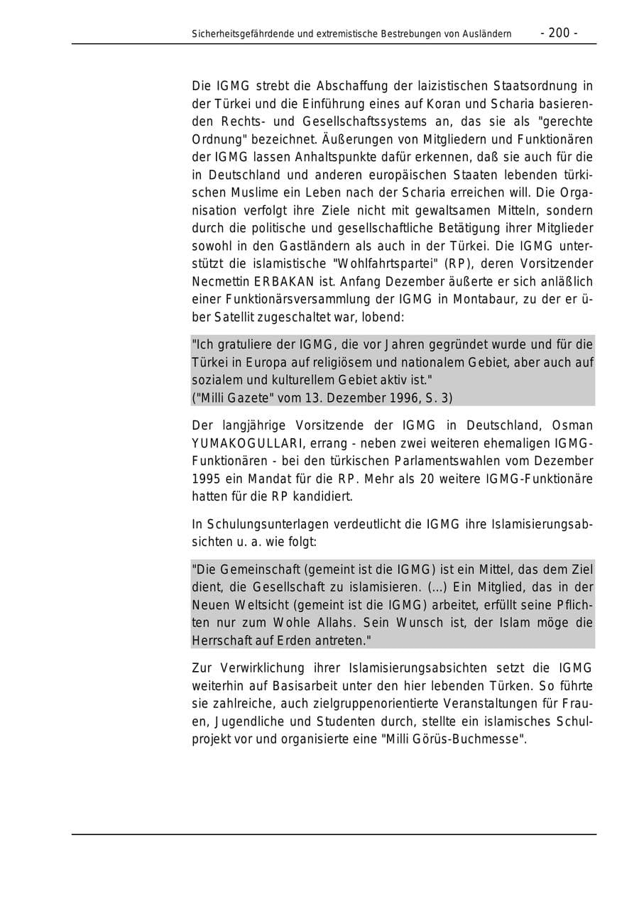 Seite 200 des Verfassungsschutzbericht 1996 Bund
