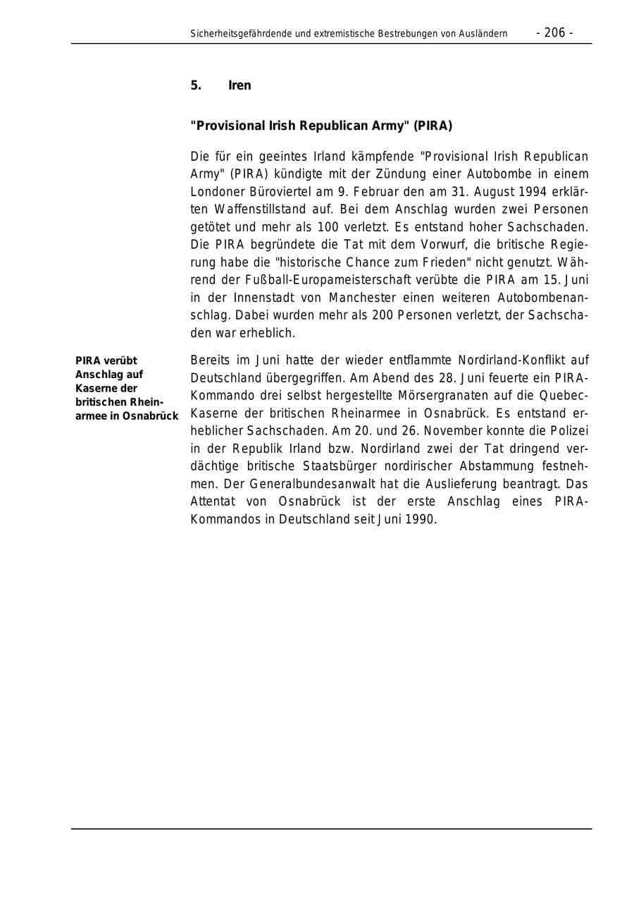 Seite 206 des Verfassungsschutzbericht 1996 Bund