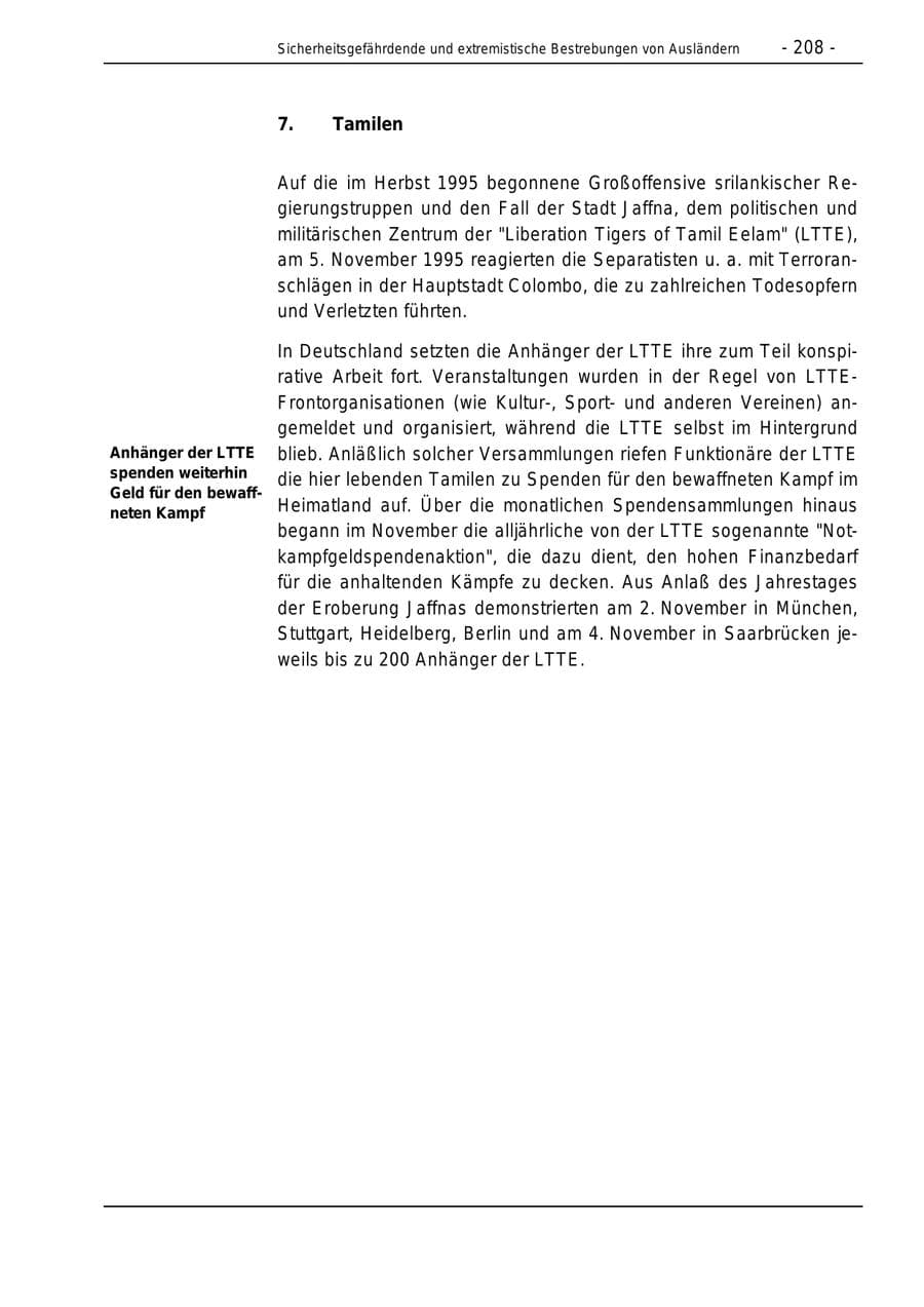 Seite 208 des Verfassungsschutzbericht 1996 Bund
