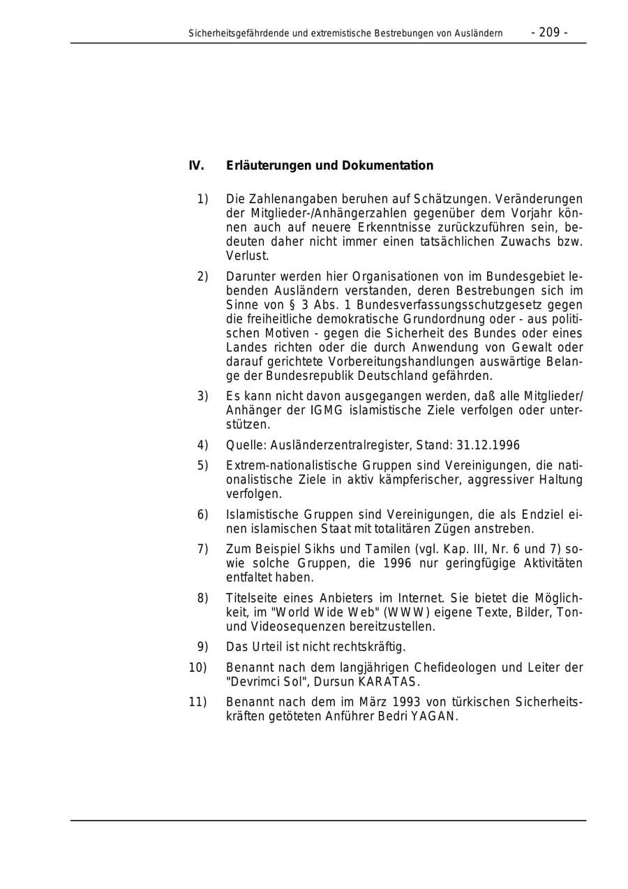 Seite 209 des Verfassungsschutzbericht 1996 Bund