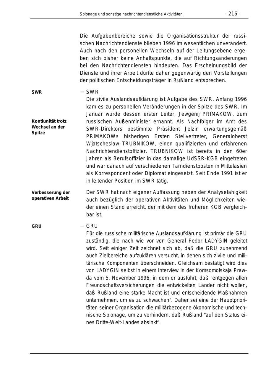 Seite 216 des Verfassungsschutzbericht 1996 Bund