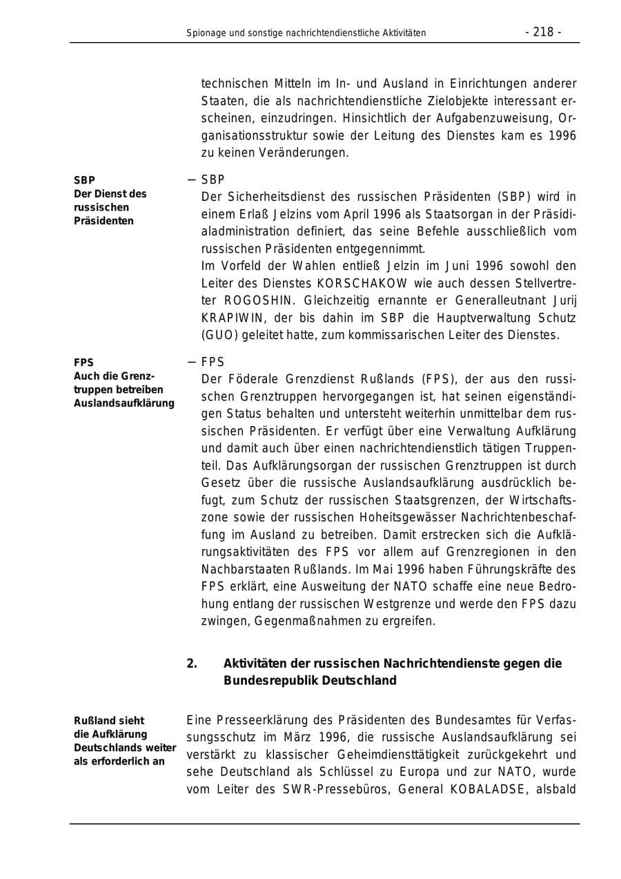 Seite 218 des Verfassungsschutzbericht 1996 Bund