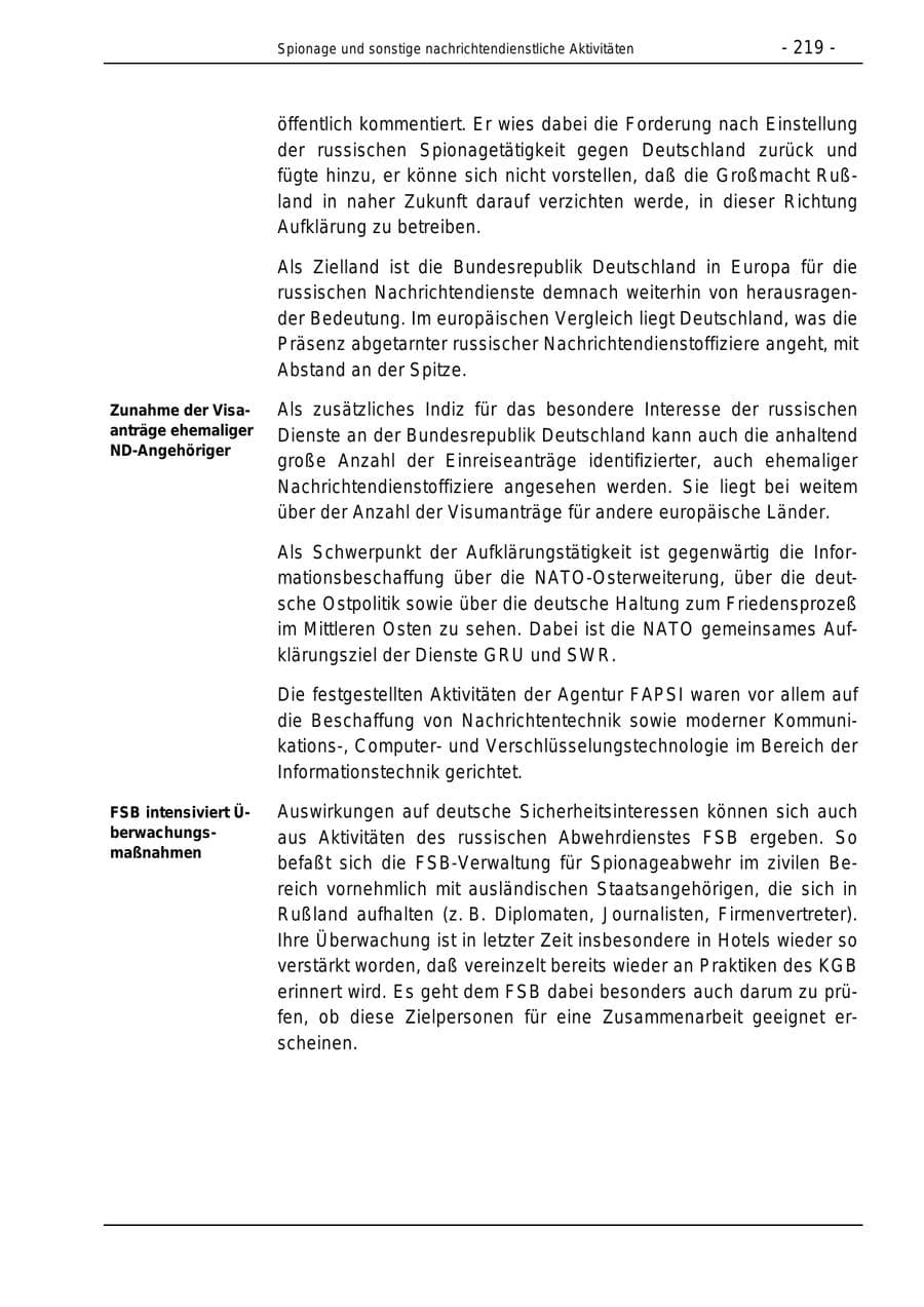 Seite 219 des Verfassungsschutzbericht 1996 Bund