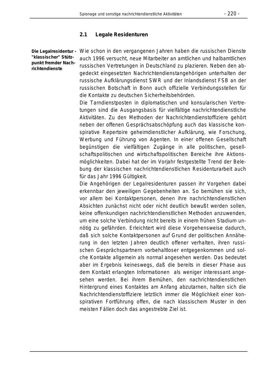Seite 220 des Verfassungsschutzbericht 1996 Bund