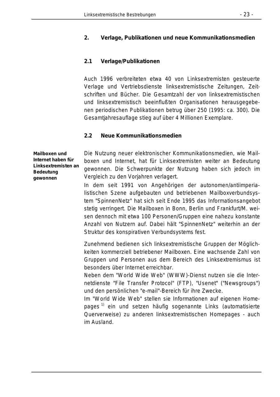 Seite 23 des Verfassungsschutzbericht 1996 Bund