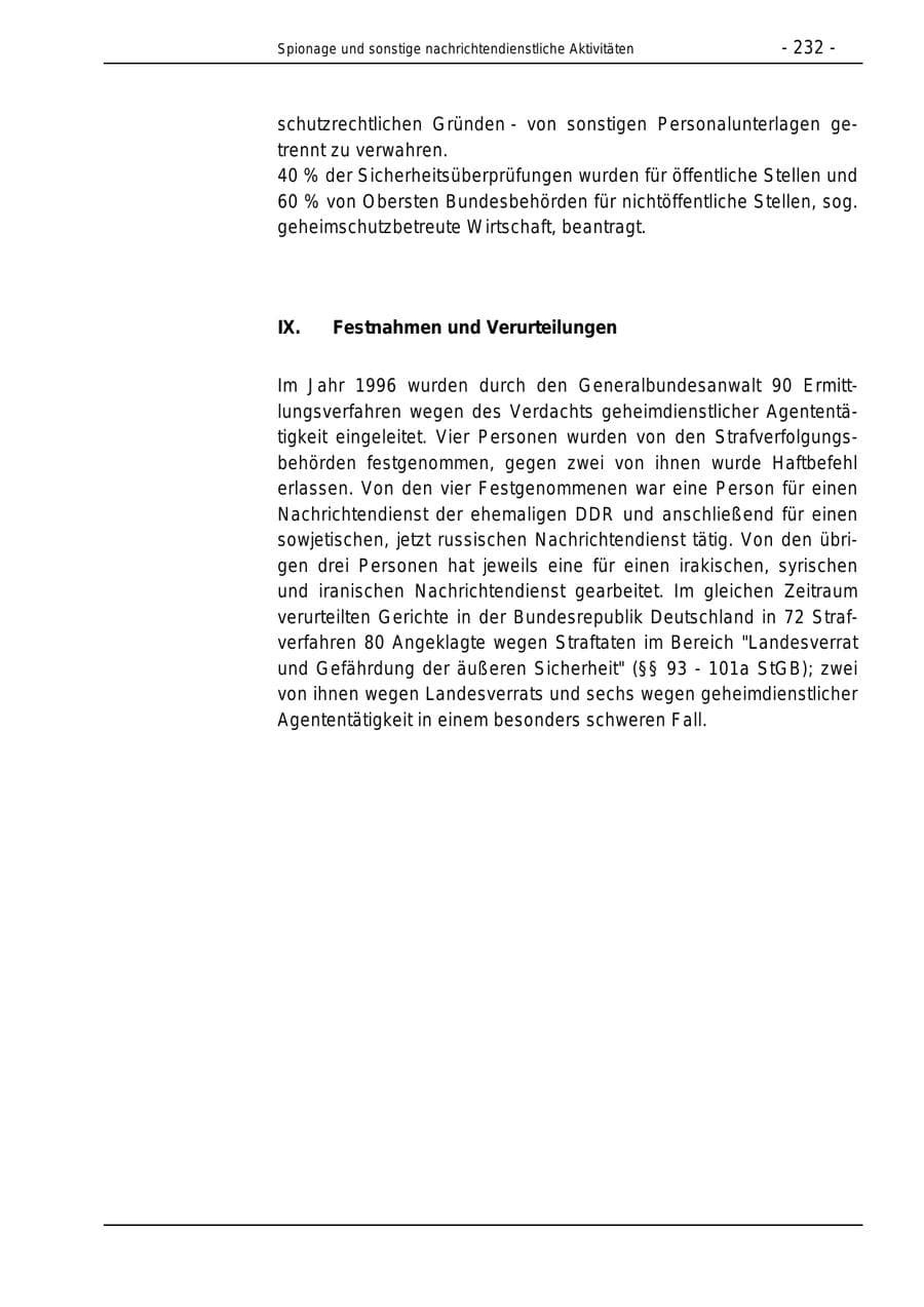 Seite 232 des Verfassungsschutzbericht 1996 Bund