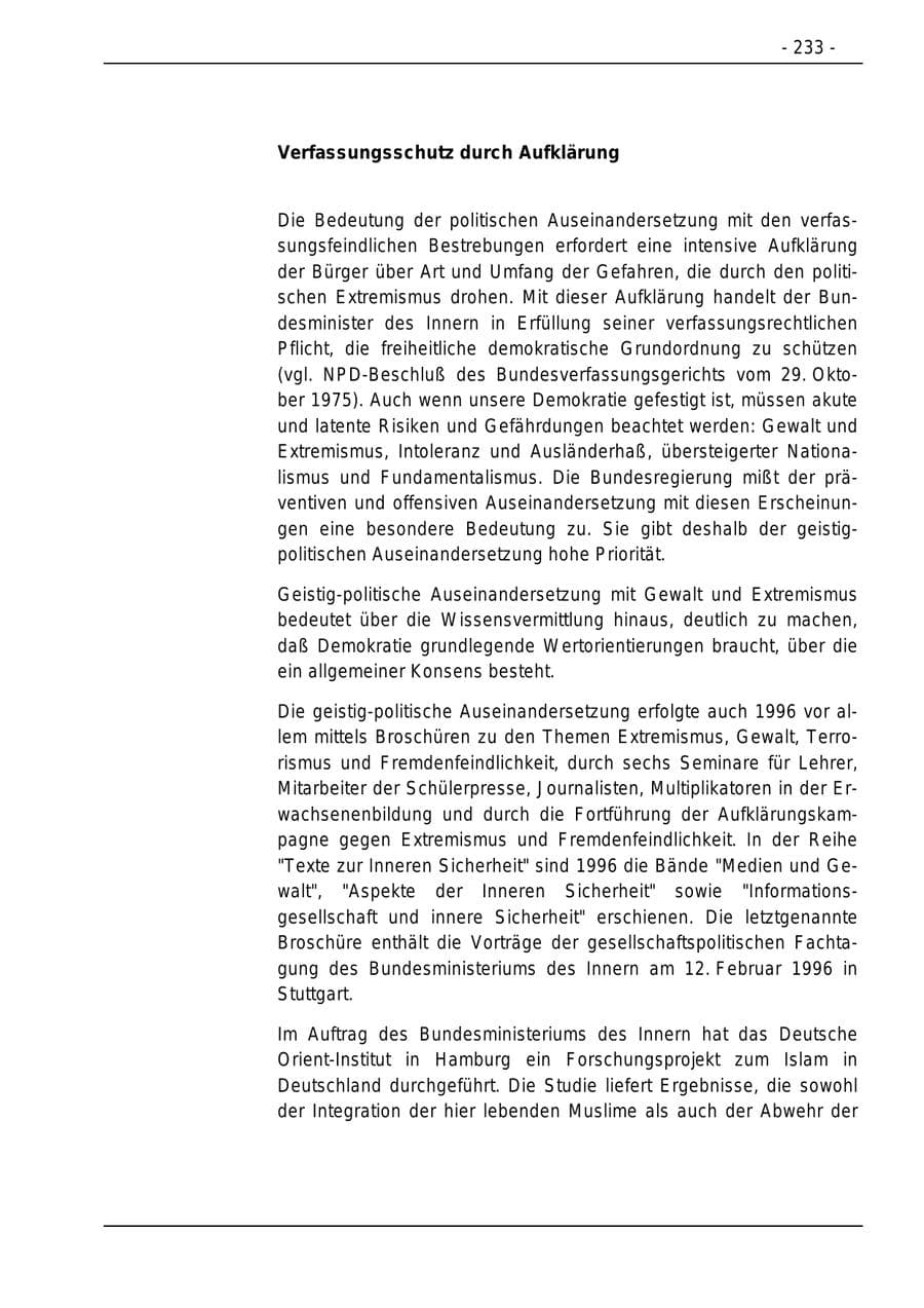 Seite 233 des Verfassungsschutzbericht 1996 Bund