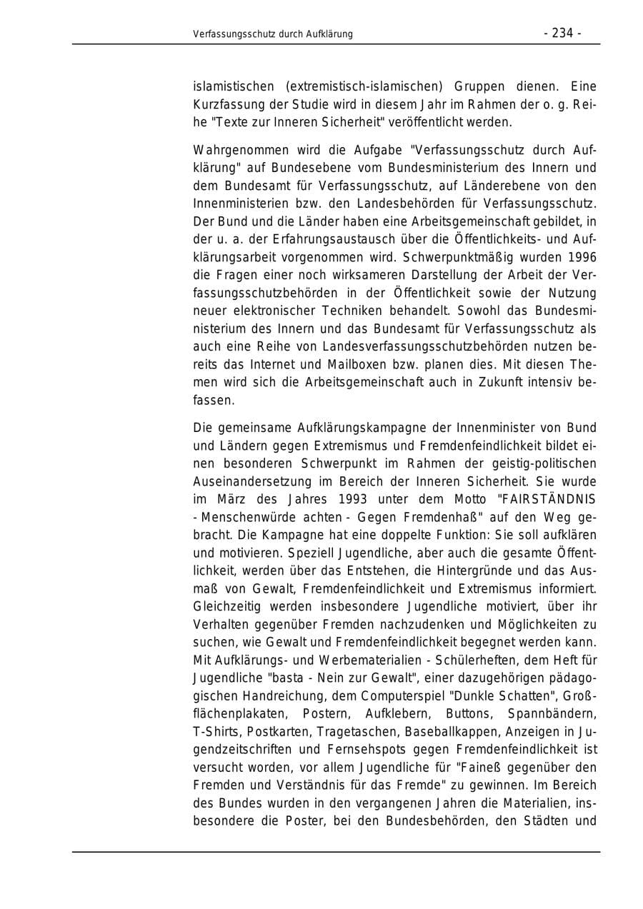 Seite 234 des Verfassungsschutzbericht 1996 Bund
