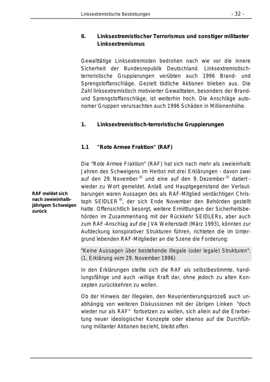 Seite 32 des Verfassungsschutzbericht 1996 Bund