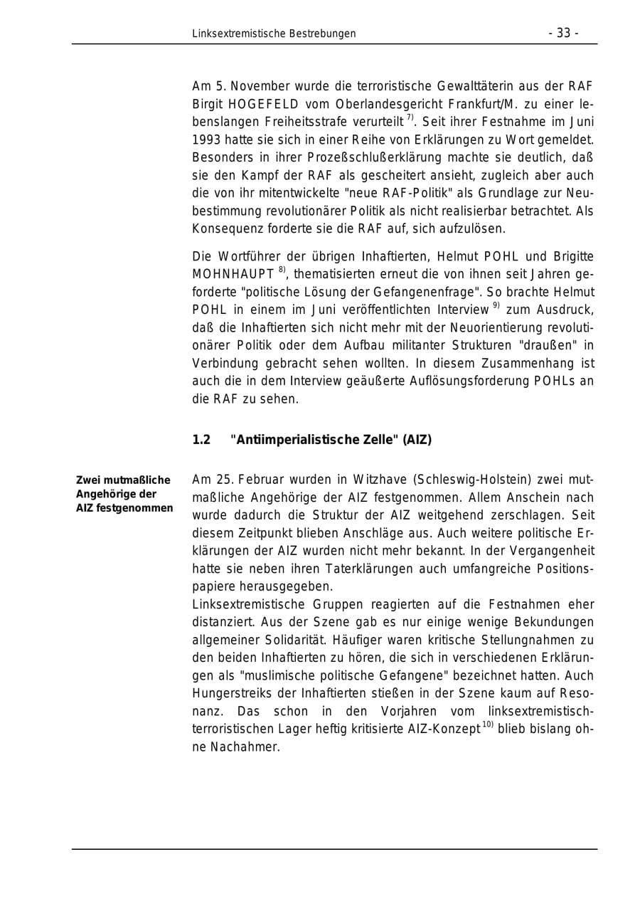 Seite 33 des Verfassungsschutzbericht 1996 Bund