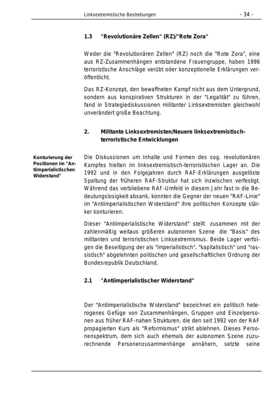 Seite 34 des Verfassungsschutzbericht 1996 Bund