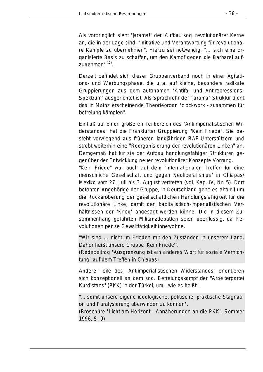 Seite 36 des Verfassungsschutzbericht 1996 Bund